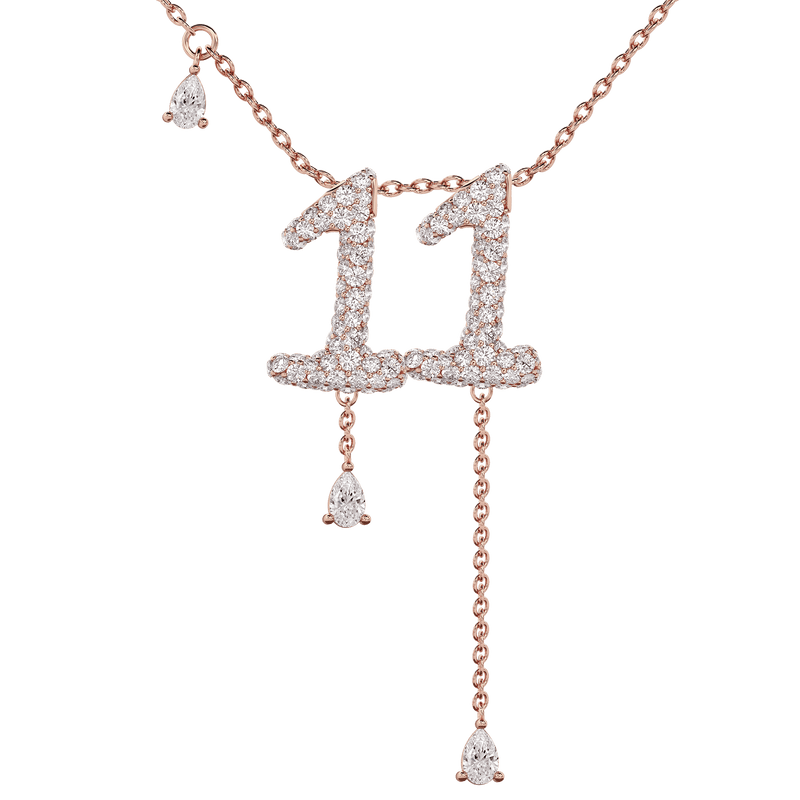 11 Pavé Diamond Numerology Necklace Rose Gold 15mm 16-18" by Logan Hollowell Jewelry