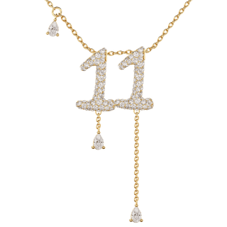 11 Pavé Diamond Numerology Necklace Yellow Gold 15mm by Logan Hollowell Jewelry
