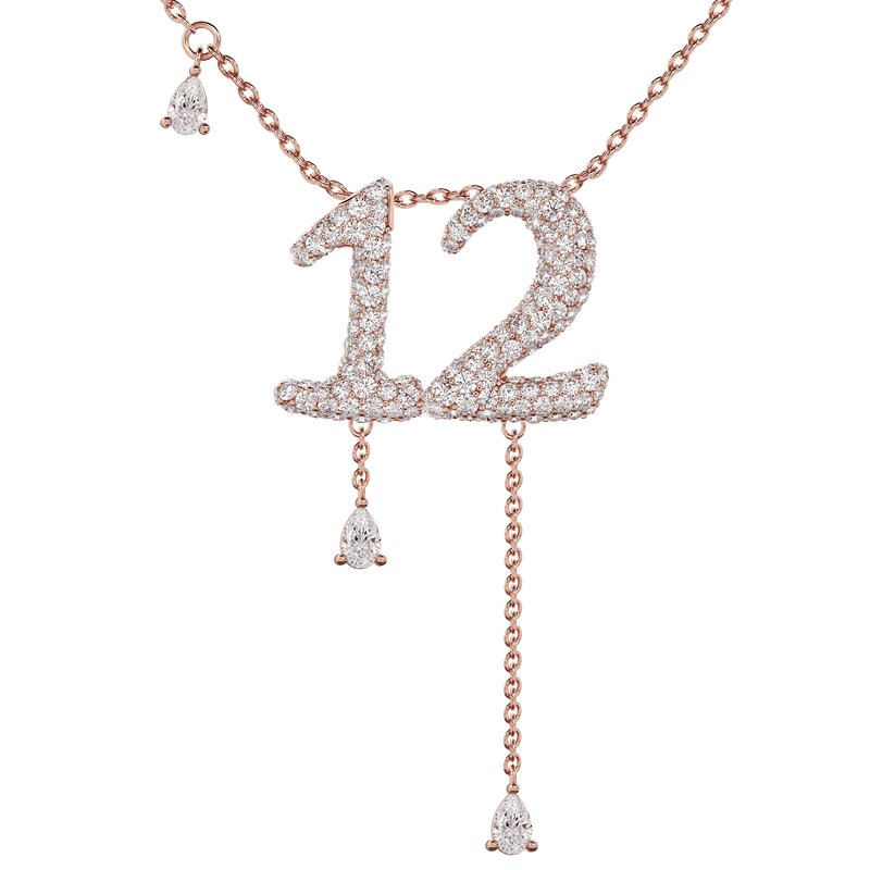 12 Pavé Diamond Numerology Necklace Rose Gold 15mm by Logan Hollowell Jewelry