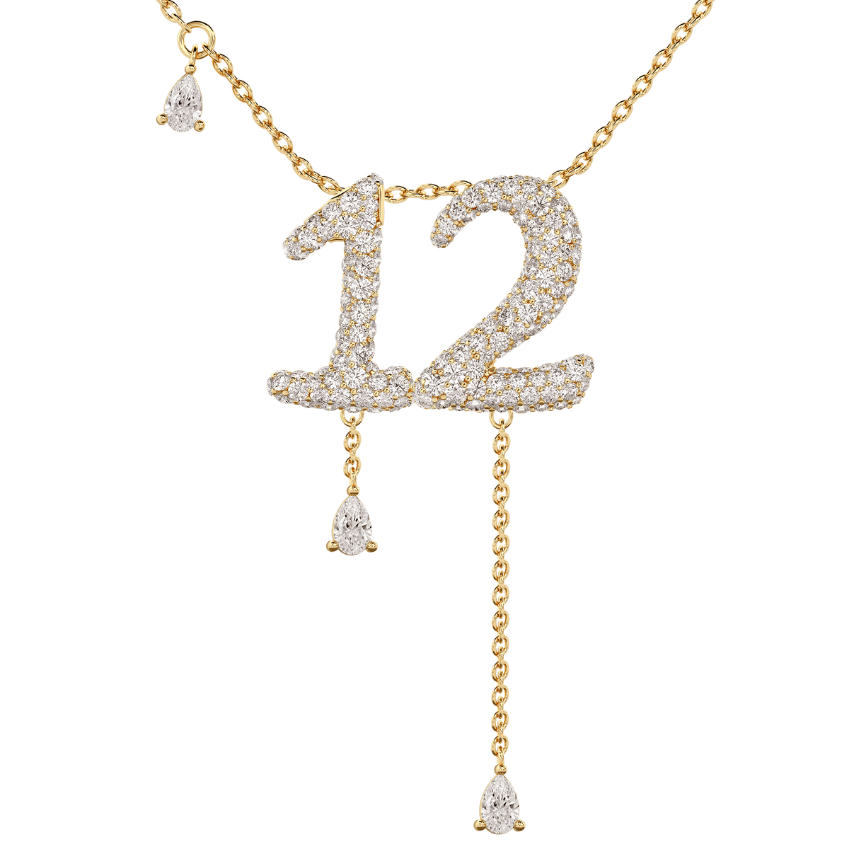 12 Pavé Diamond Numerology Necklace Yellow Gold 15mm by Logan Hollowell Jewelry