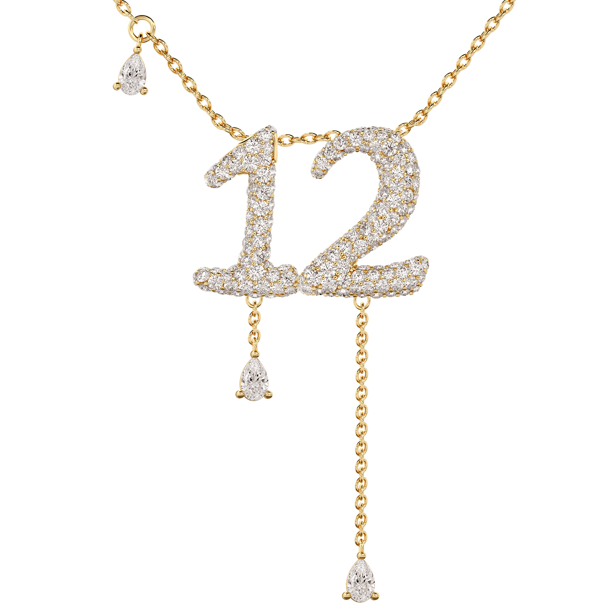 12 Pavé Diamond Numerology Necklace Yellow Gold 15mm by Logan Hollowell Jewelry
