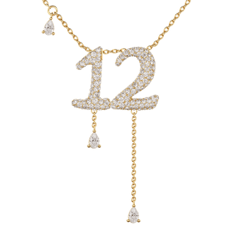 12 Pavé Diamond Numerology Necklace Yellow Gold 15mm by Logan Hollowell Jewelry