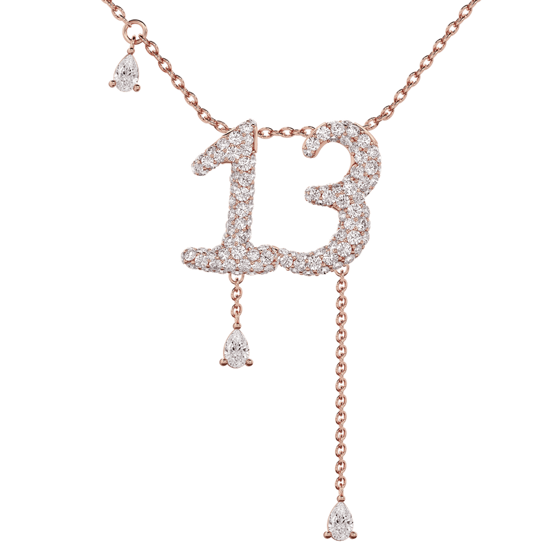 13 Pavé Diamond Numerology Necklace Rose Gold 15mm by Logan Hollowell Jewelry