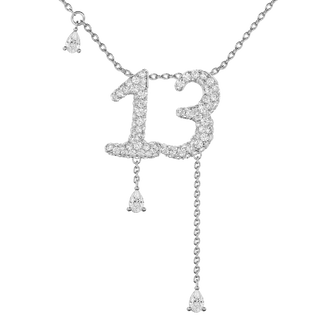 13 Pavé Diamond Numerology Necklace White Gold 15mm by Logan Hollowell Jewelry