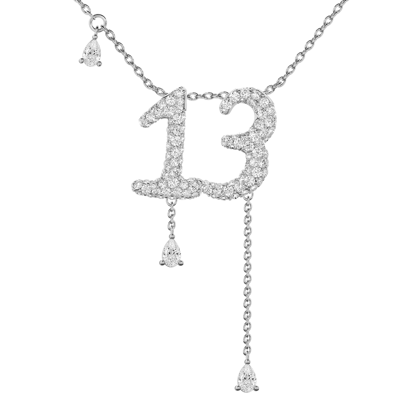 13 Pavé Diamond Numerology Necklace White Gold 15mm by Logan Hollowell Jewelry