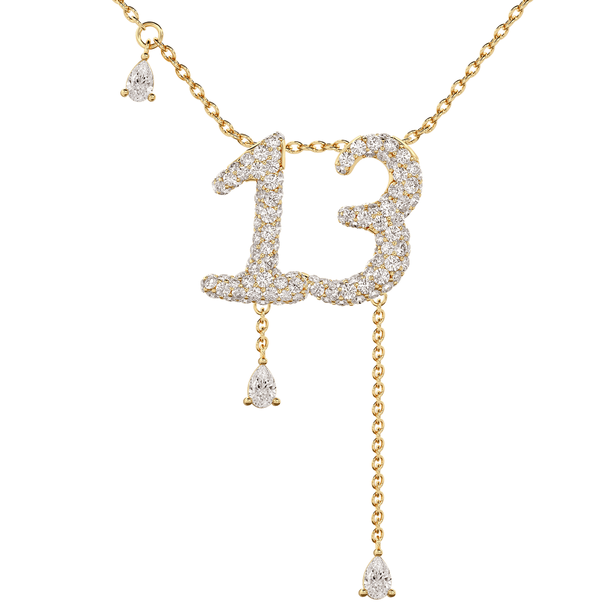 13 Pavé Diamond Numerology Necklace Yellow Gold 15mm by Logan Hollowell Jewelry