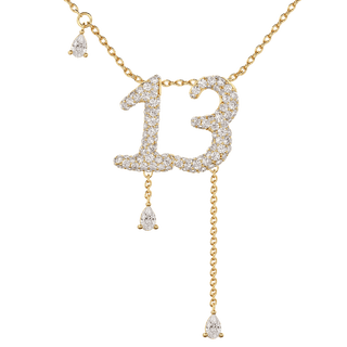 13 Pavé Diamond Numerology Necklace Yellow Gold 15mm by Logan Hollowell Jewelry