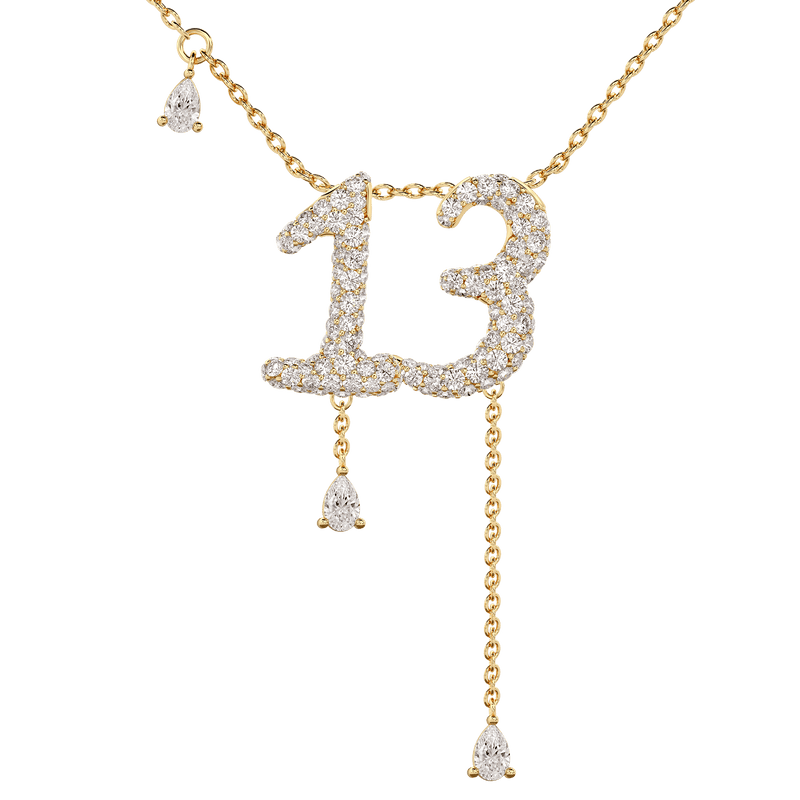 13 Pavé Diamond Numerology Necklace Yellow Gold 15mm by Logan Hollowell Jewelry