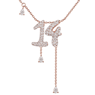 14 Pavé Diamond Numerology Necklace Rose Gold 15mm by Logan Hollowell Jewelry