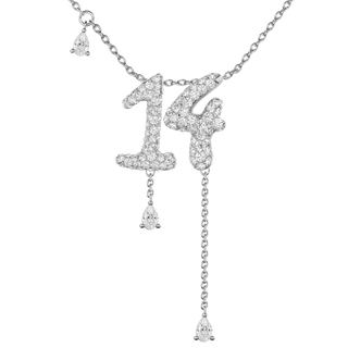 14 Pavé Diamond Numerology Necklace White Gold 15mm by Logan Hollowell Jewelry