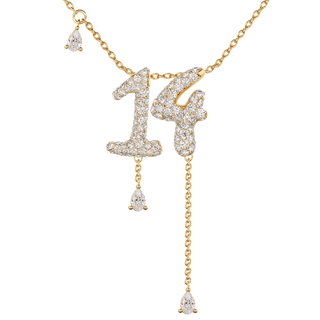 14 Pavé Diamond Numerology Necklace Yellow Gold 15mm by Logan Hollowell Jewelry