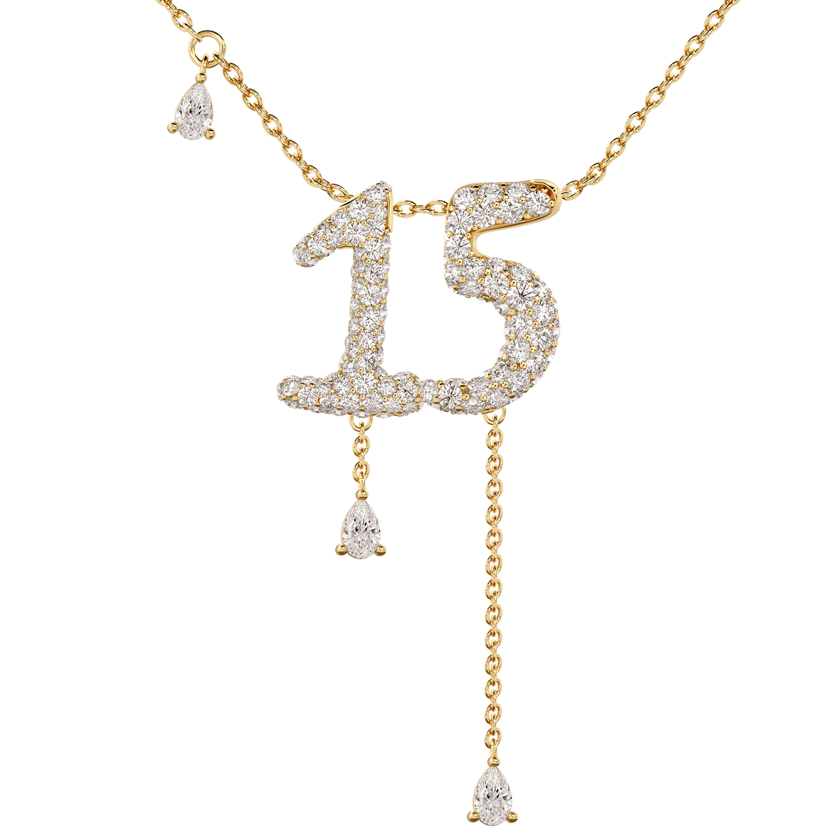15 Pavé Diamond Numerology Necklace Yellow Gold 15mm by Logan Hollowell Jewelry