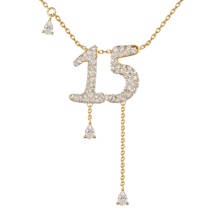 15 Pavé Diamond Numerology Necklace Yellow Gold 15mm by Logan Hollowell Jewelry