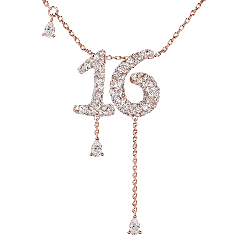 16 Pavé Diamond Numerology Necklace Rose Gold 15mm by Logan Hollowell Jewelry