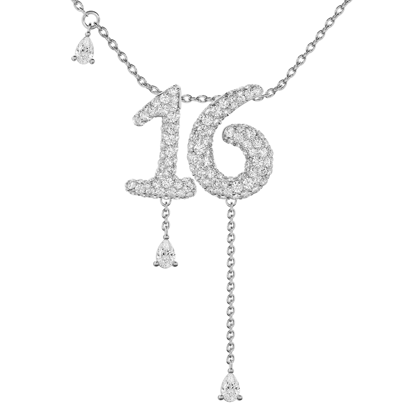 16 Pavé Diamond Numerology Necklace White Gold 15mm by Logan Hollowell Jewelry