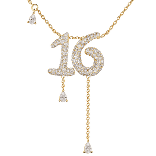 16 Pavé Diamond Numerology Necklace Yellow Gold 15mm by Logan Hollowell Jewelry