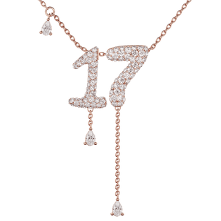 17 Pavé Diamond Numerology Necklace Rose Gold 15mm by Logan Hollowell Jewelry