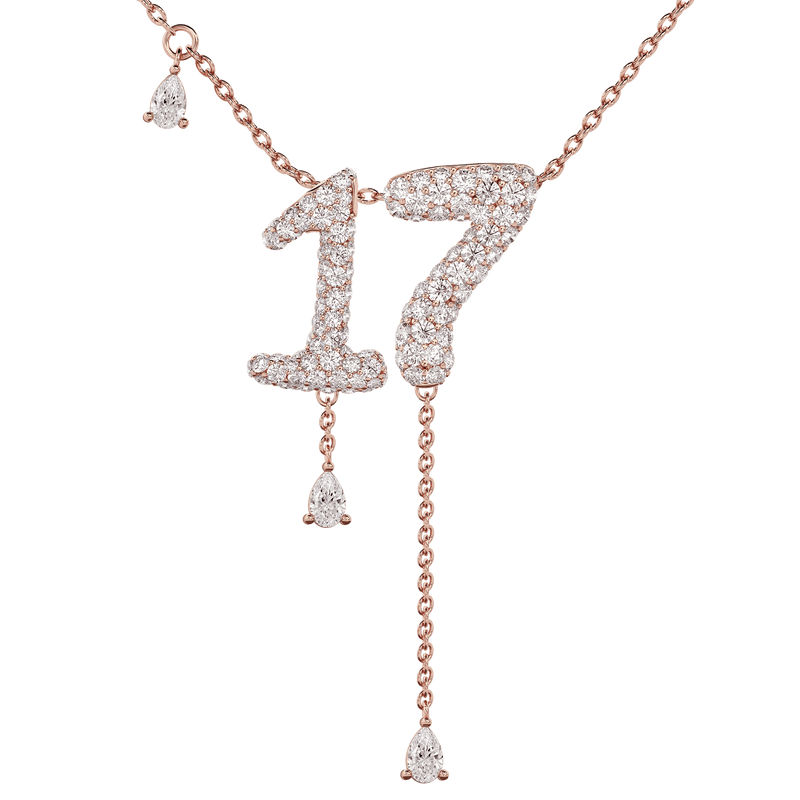 17 Pavé Diamond Numerology Necklace Rose Gold 15mm by Logan Hollowell Jewelry