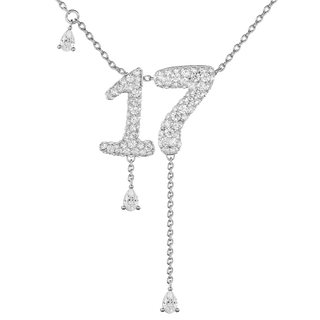 17 Pavé Diamond Numerology Necklace White Gold 15mm by Logan Hollowell Jewelry