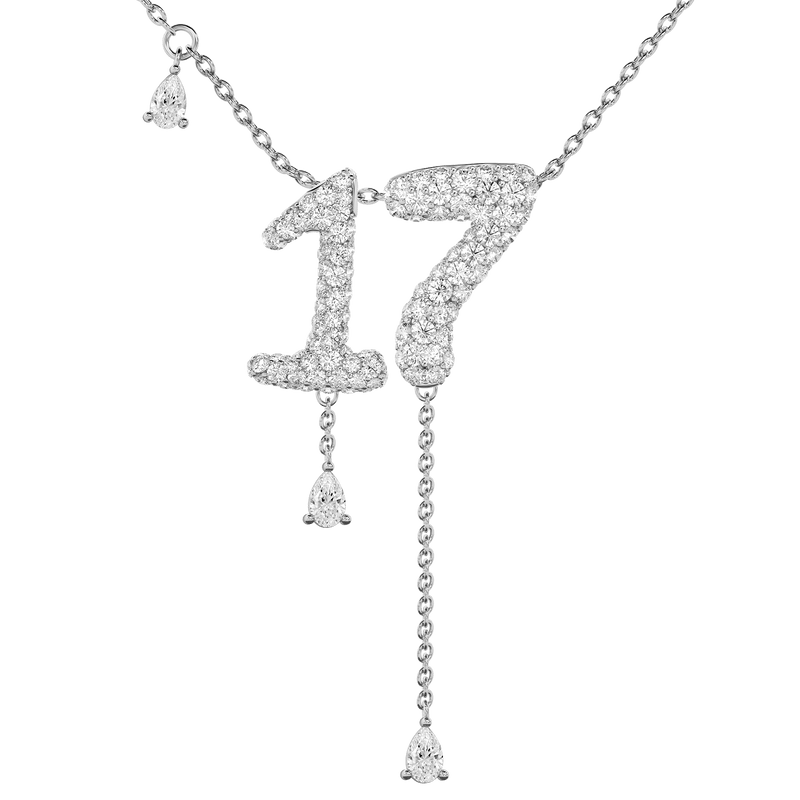 17 Pavé Diamond Numerology Necklace White Gold 15mm by Logan Hollowell Jewelry