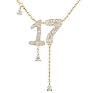 17 Pavé Diamond Numerology Necklace Yellow Gold 15mm by Logan Hollowell Jewelry
