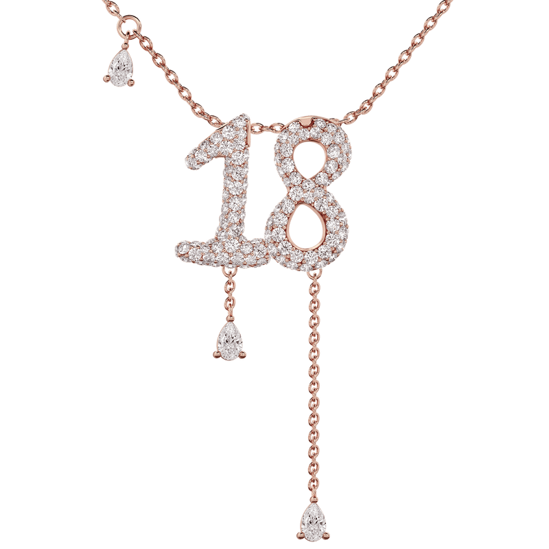 18 Pavé Diamond Numerology Necklace Rose Gold 15mm by Logan Hollowell Jewelry