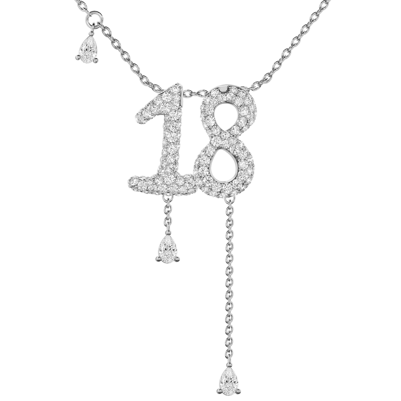 18 Pavé Diamond Numerology Necklace White Gold 15mm by Logan Hollowell Jewelry