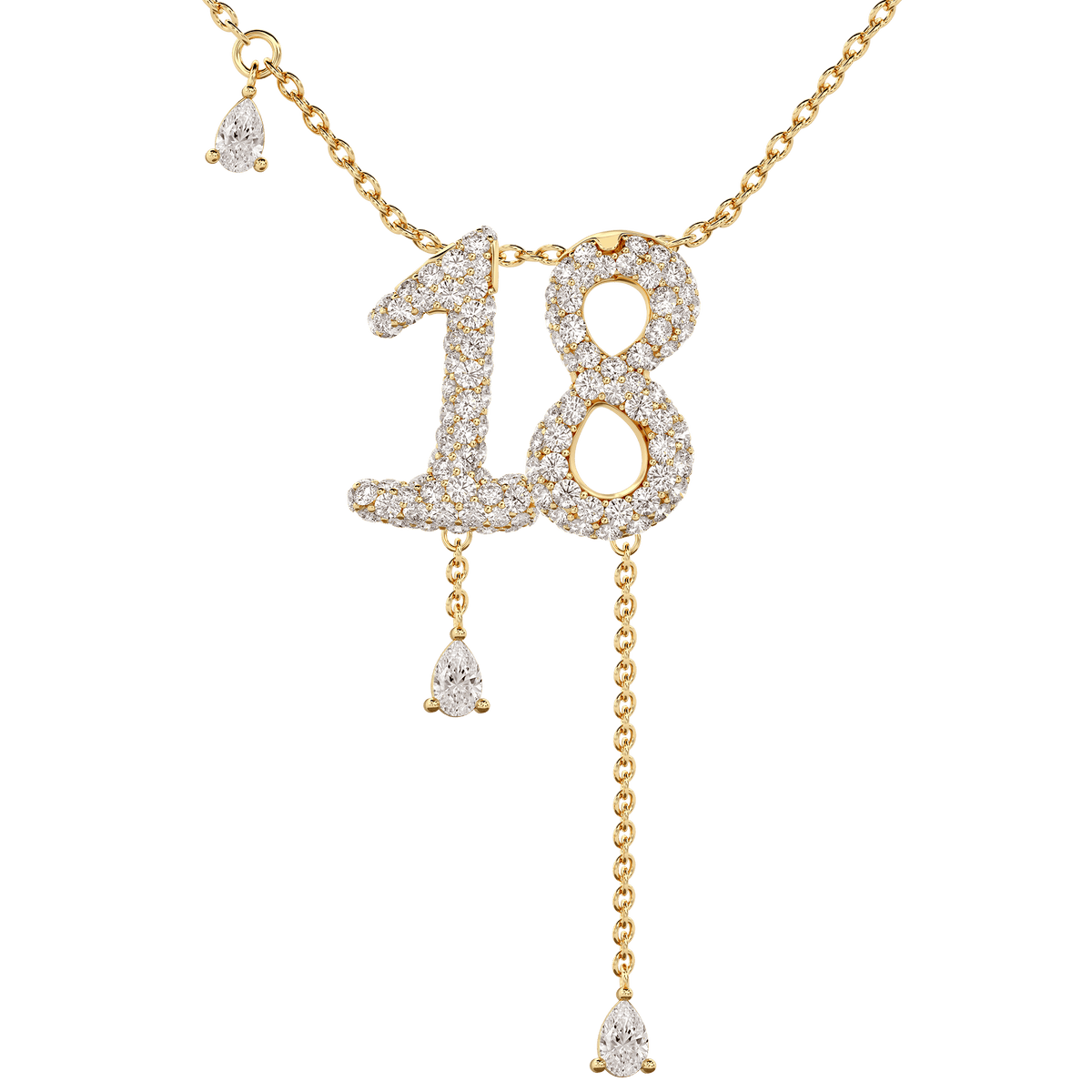 18 Pavé Diamond Numerology Necklace Yellow Gold 15mm by Logan Hollowell Jewelry
