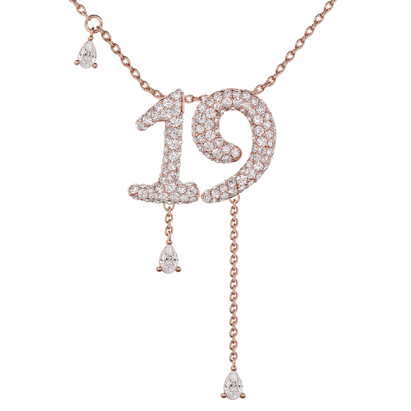 19 Pavé Diamond Numerology Necklace Rose Gold 15mm by Logan Hollowell Jewelry