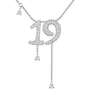 19 Pavé Diamond Numerology Necklace White Gold 15mm by Logan Hollowell Jewelry