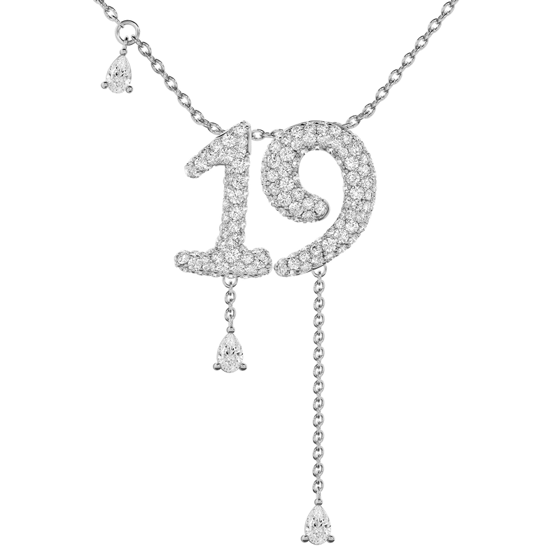 19 Pavé Diamond Numerology Necklace White Gold 15mm by Logan Hollowell Jewelry