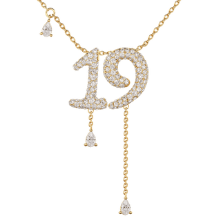 19 Pavé Diamond Numerology Necklace Yellow Gold 15mm by Logan Hollowell Jewelry