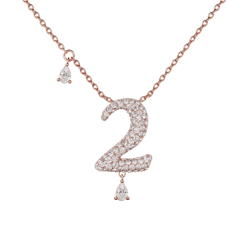 2 Pavé Diamond Numerology Necklace Rose Gold 15mm by Logan Hollowell Jewelry