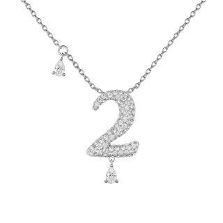 2 Pavé Diamond Numerology Necklace White Gold 15mm by Logan Hollowell Jewelry