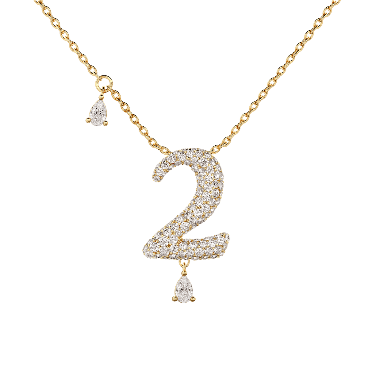 2 Pavé Diamond Numerology Necklace Yellow Gold 15mm by Logan Hollowell Jewelry