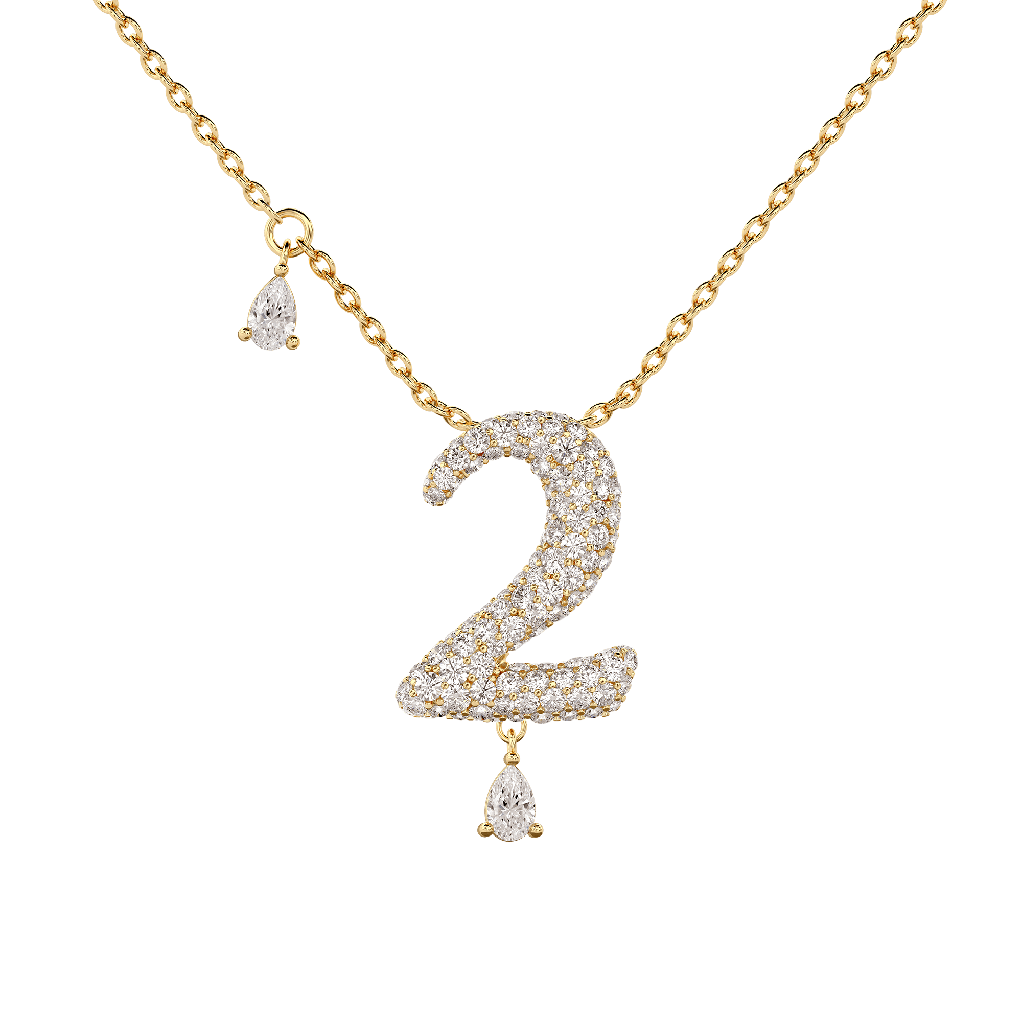 2 Pavé Diamond Numerology Necklace Yellow Gold 15mm by Logan Hollowell Jewelry