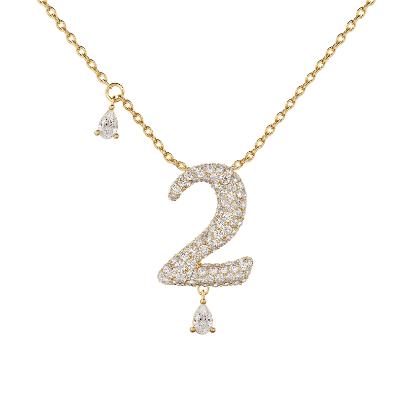 2 Pavé Diamond Numerology Necklace Yellow Gold 15mm by Logan Hollowell Jewelry