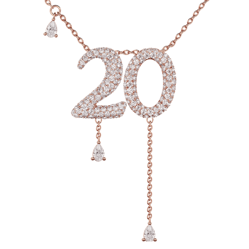 20 Pavé Diamond Numerology Necklace Rose Gold 15mm by Logan Hollowell Jewelry
