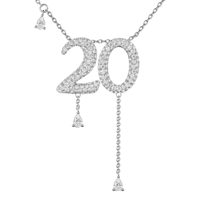 20 Pavé Diamond Numerology Necklace White Gold 15mm by Logan Hollowell Jewelry