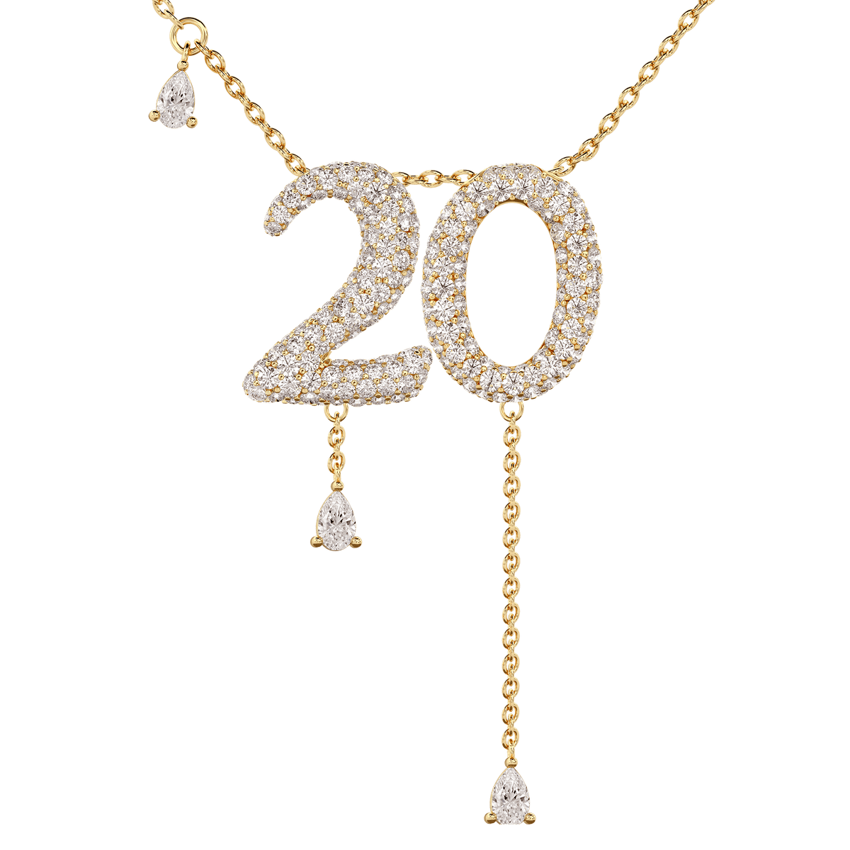 20 Pavé Diamond Numerology Necklace Yellow Gold 15mm by Logan Hollowell Jewelry