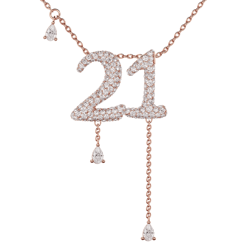 21 Pavé Diamond Numerology Necklace Rose Gold 15mm by Logan Hollowell Jewelry