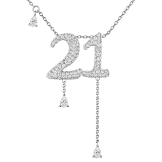 21 Pavé Diamond Numerology Necklace White Gold 15mm by Logan Hollowell Jewelry