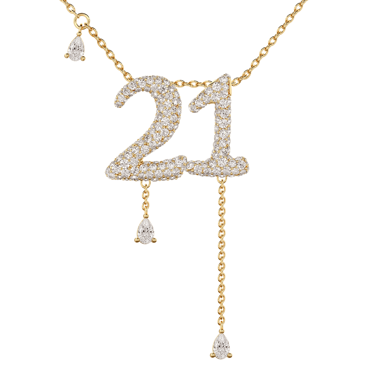 21 Pavé Diamond Numerology Necklace Yellow Gold 15mm by Logan Hollowell Jewelry