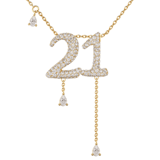 21 Pavé Diamond Numerology Necklace Yellow Gold 15mm by Logan Hollowell Jewelry