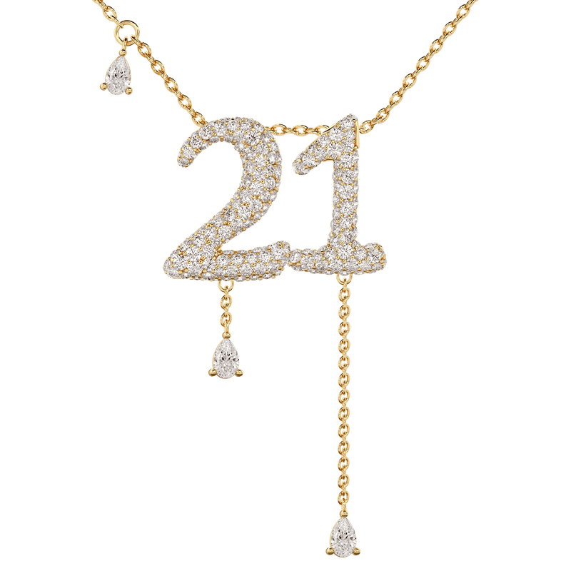 21 Pavé Diamond Numerology Necklace Yellow Gold 15mm by Logan Hollowell Jewelry