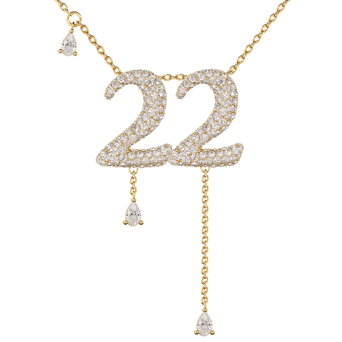 22 Pavé Diamond Numerology Necklace Yellow Gold 15mm by Logan Hollowell Jewelry