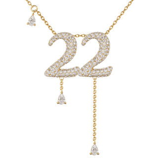 22 Pavé Diamond Numerology Necklace Yellow Gold 15mm by Logan Hollowell Jewelry