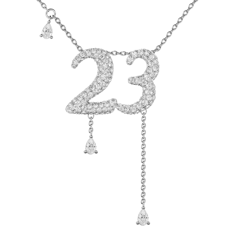 23 Pavé Diamond Numerology Necklace White Gold 15mm by Logan Hollowell Jewelry