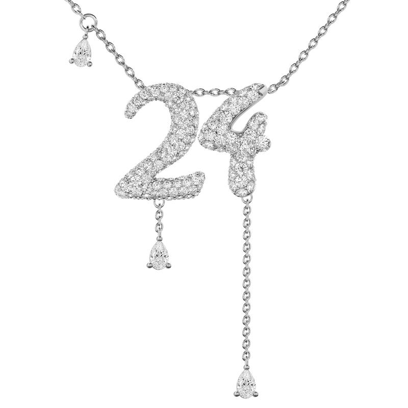 24 Pavé Diamond Numerology Necklace White Gold 15mm by Logan Hollowell Jewelry
