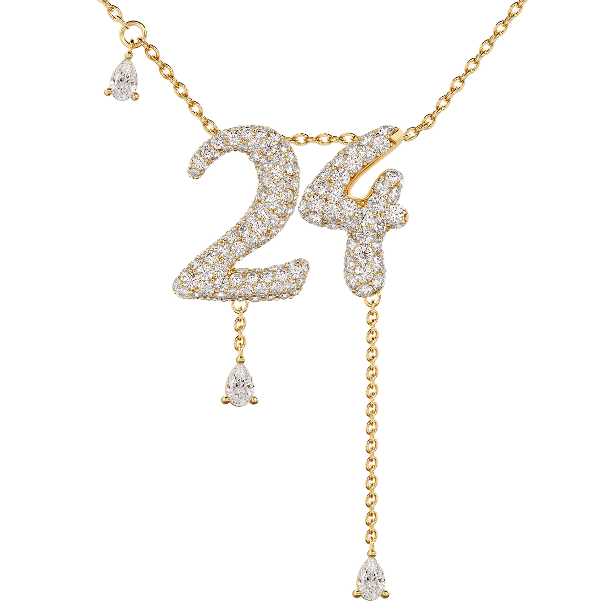 24 Pavé Diamond Numerology Necklace Yellow Gold 15mm by Logan Hollowell Jewelry